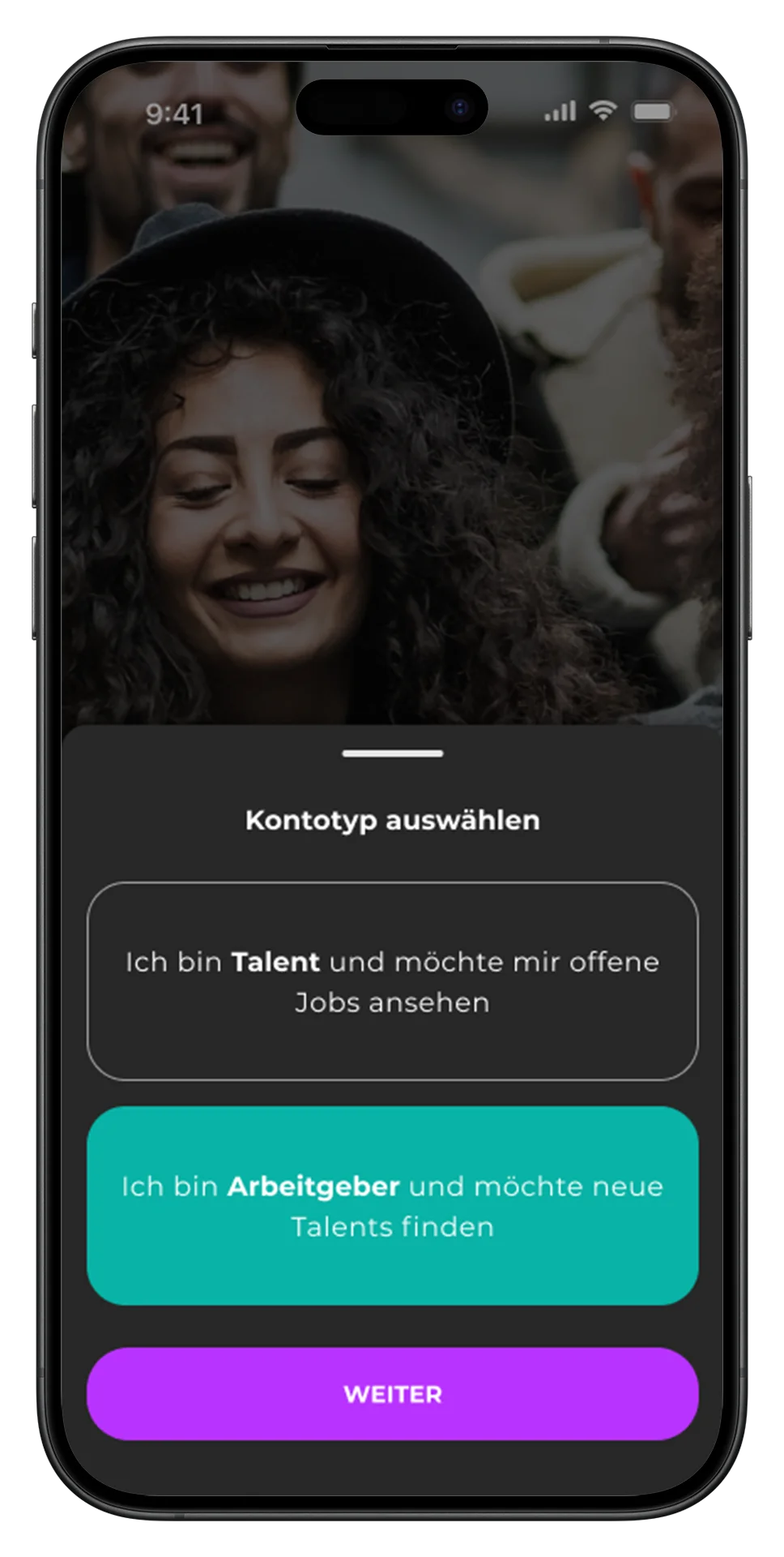 Daddel App Kontotyp auswählen